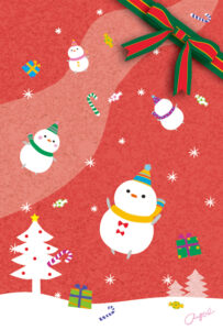 ポストカード ゆきだるまとぶ